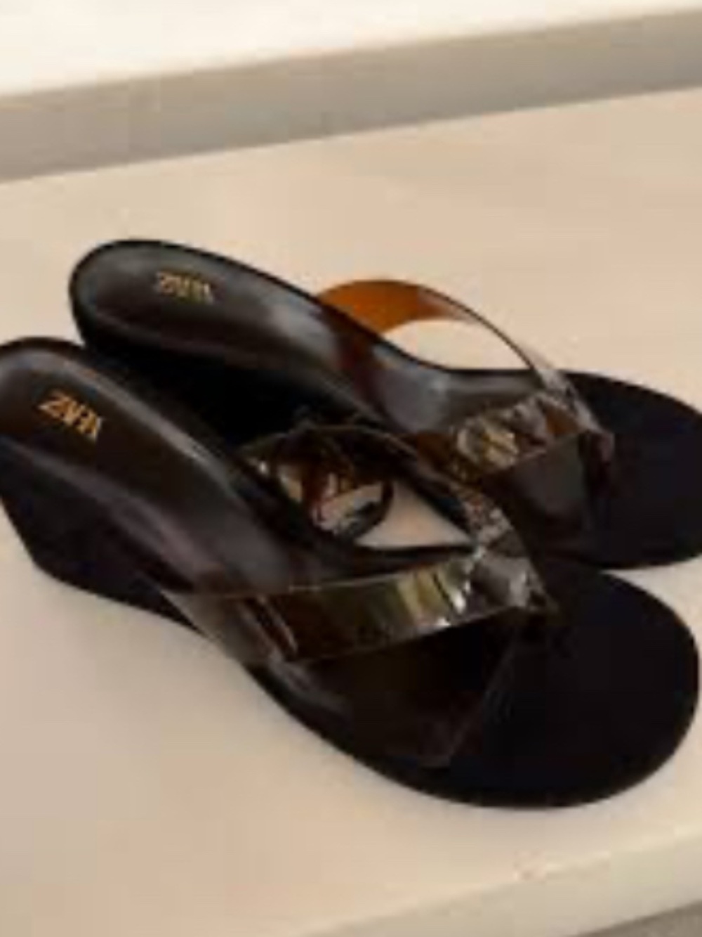ZARA black heeled thong sandals